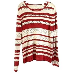 Liz Claiborne Crazy Horse Striped Crochet Sweater - Red/Cream, Size Large